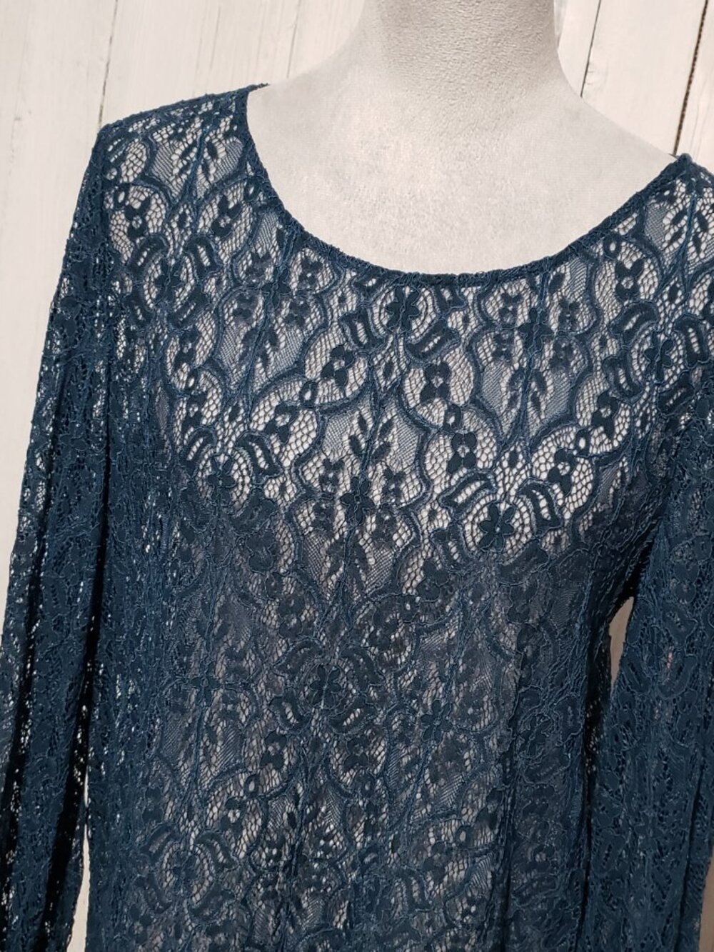 Loft M Teal Blue Top Scalloped‎ Lace Boho Fairy Grunge Romantic Moody Y2K 90s - Picture 3 of 7